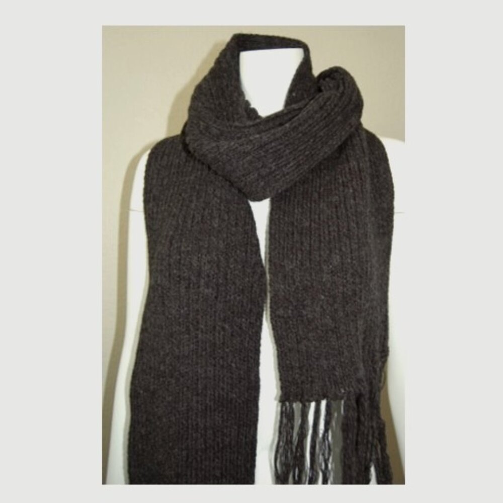 Rib Knit Scarf & Hat Set, Dark Charcoal Gray - Picture 6 of 11